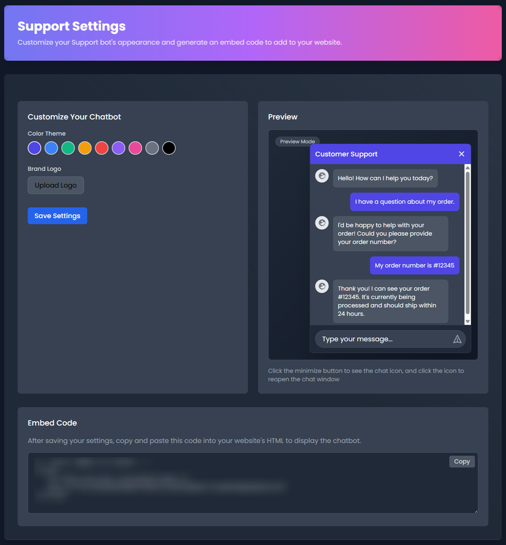 SupportBot AI Interface